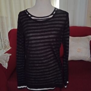Michael Kors Black and Gray Striped Women's Sweatshirt